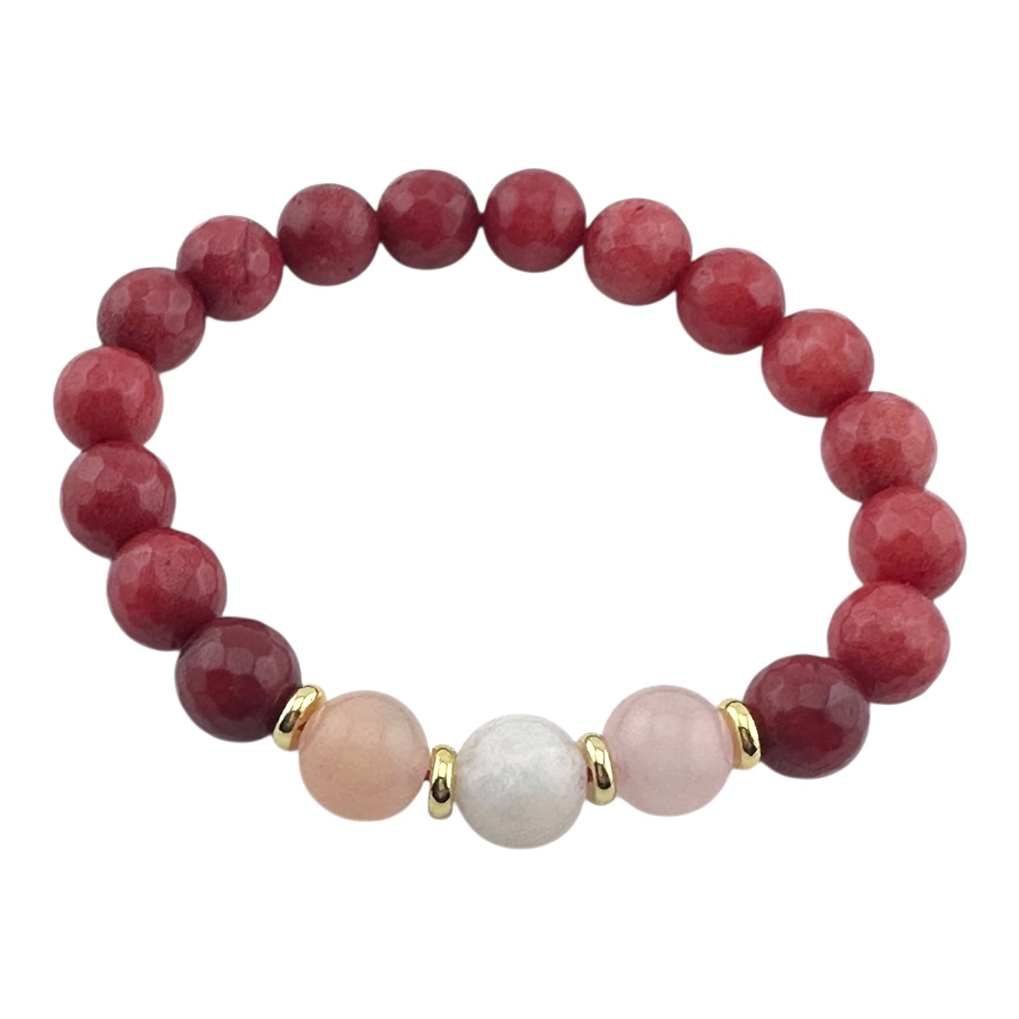 Golden Heart Glow – Red Jade, Pink Opal & 18K Gold-Plated Bracelet