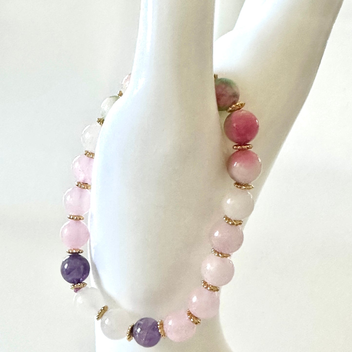 “Tranquil Heart” Bracelet – Persian Jade, Rose Quartz & Milky Quartz
