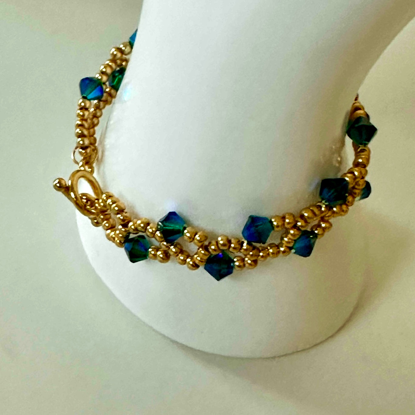 Enchanted Forest Bracelet – Emerald Swarovski & Gold Beads