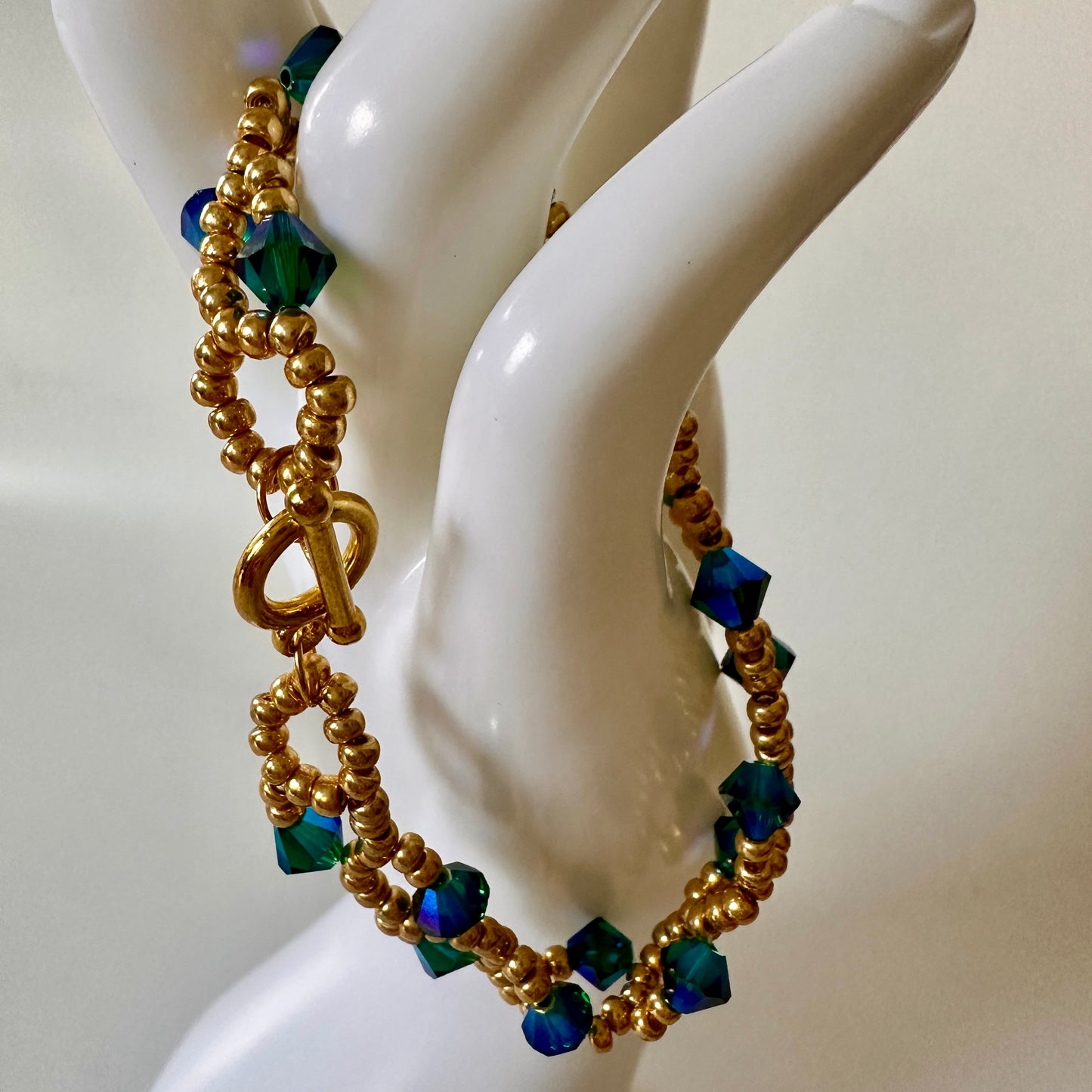 Enchanted Forest Bracelet – Emerald Swarovski & Gold Beads