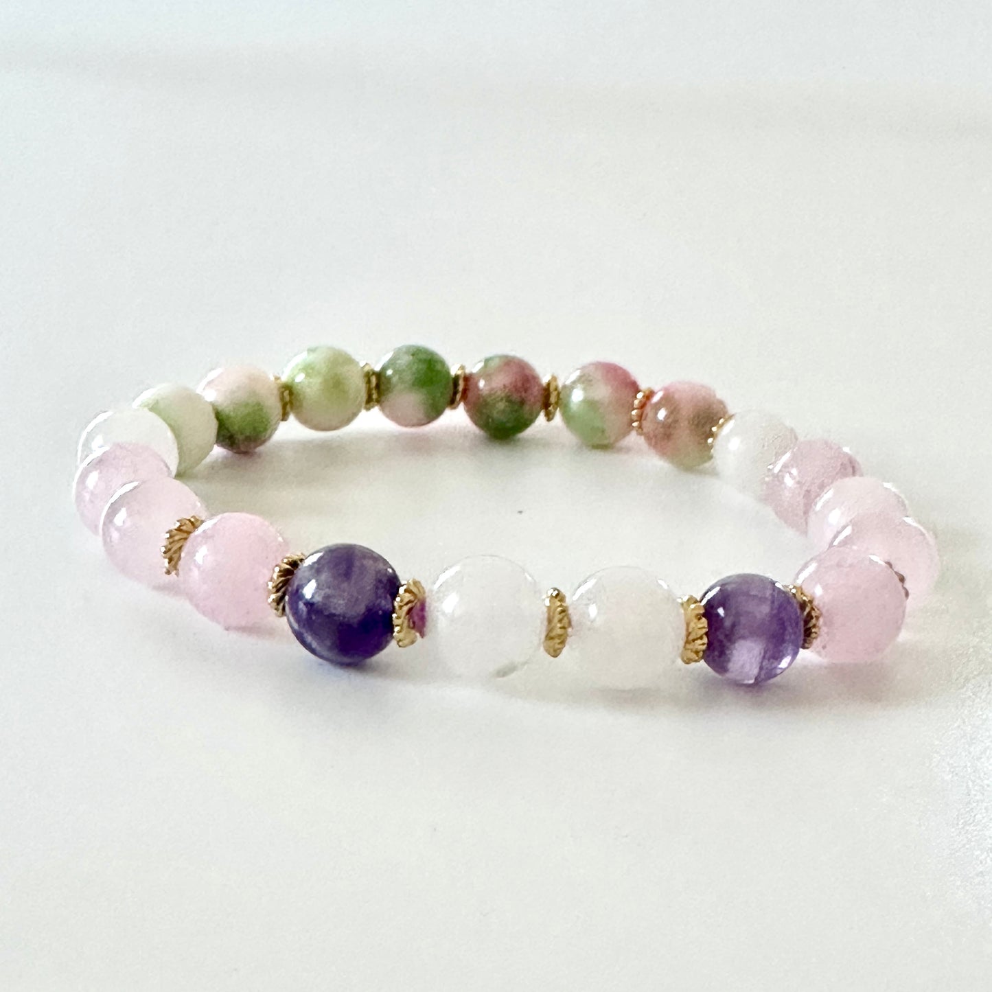 “Tranquil Heart” Bracelet – Persian Jade, Rose Quartz & Milky Quartz