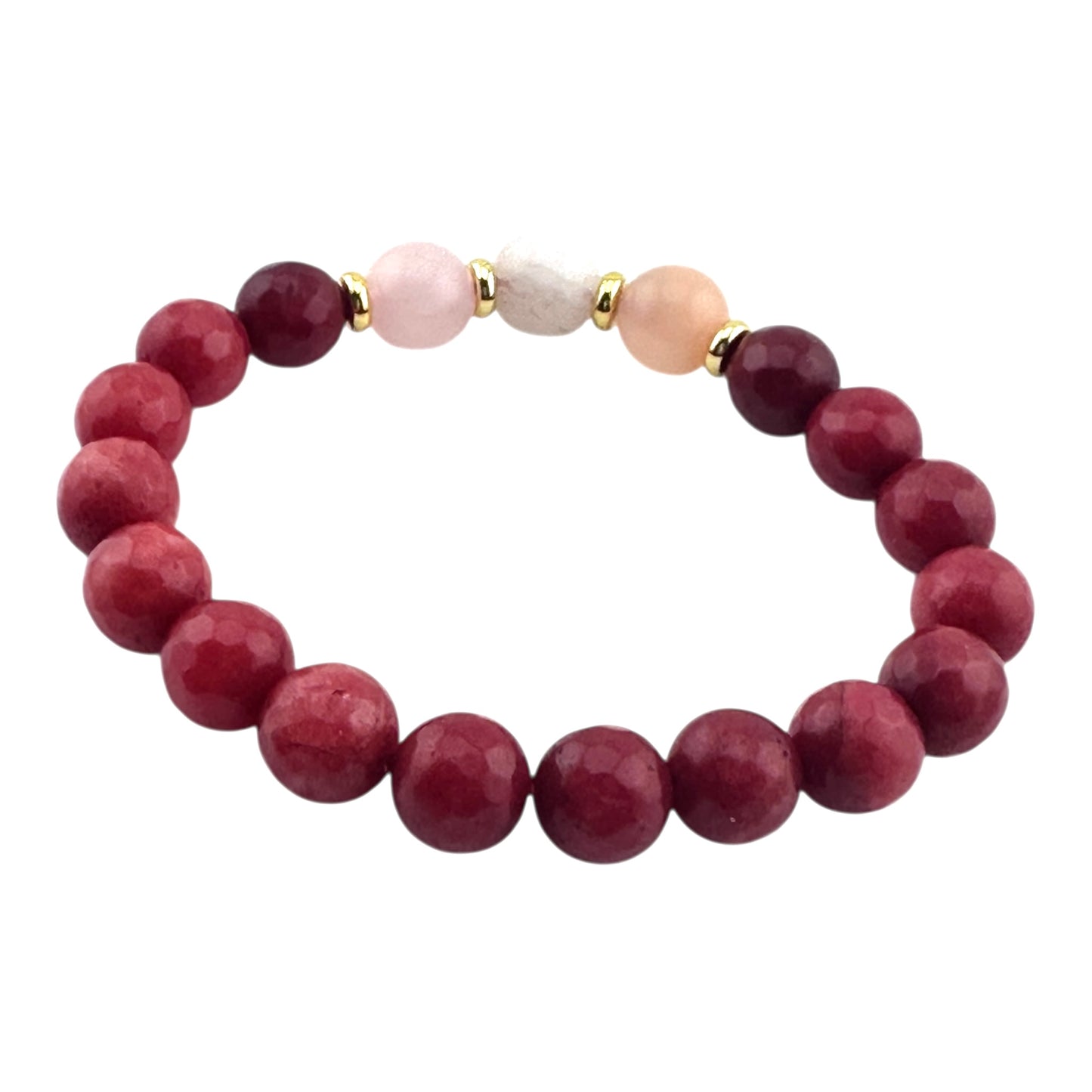 Golden Heart Glow – Red Jade, Pink Opal & 18K Gold-Plated Bracelet