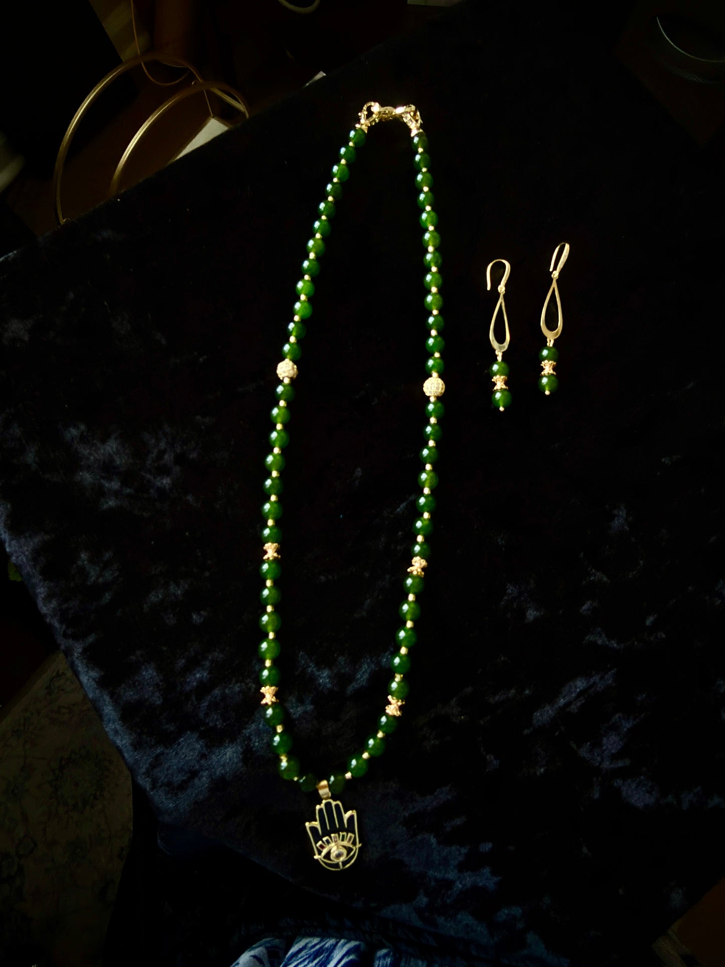 Emerald Protection Necklace & Earring Set