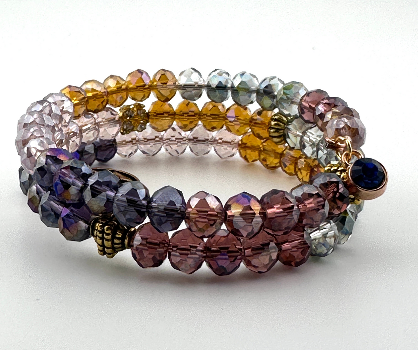 Two-Coil AB Crystal Bracelet ā Multicolor Faceted Handmade Memory Wire Jewelry