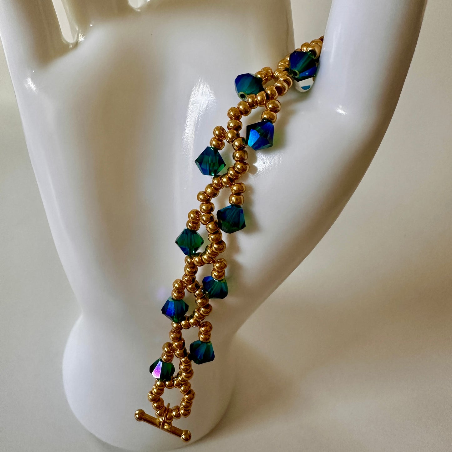 Enchanted Forest Bracelet – Emerald Swarovski & Gold Beads