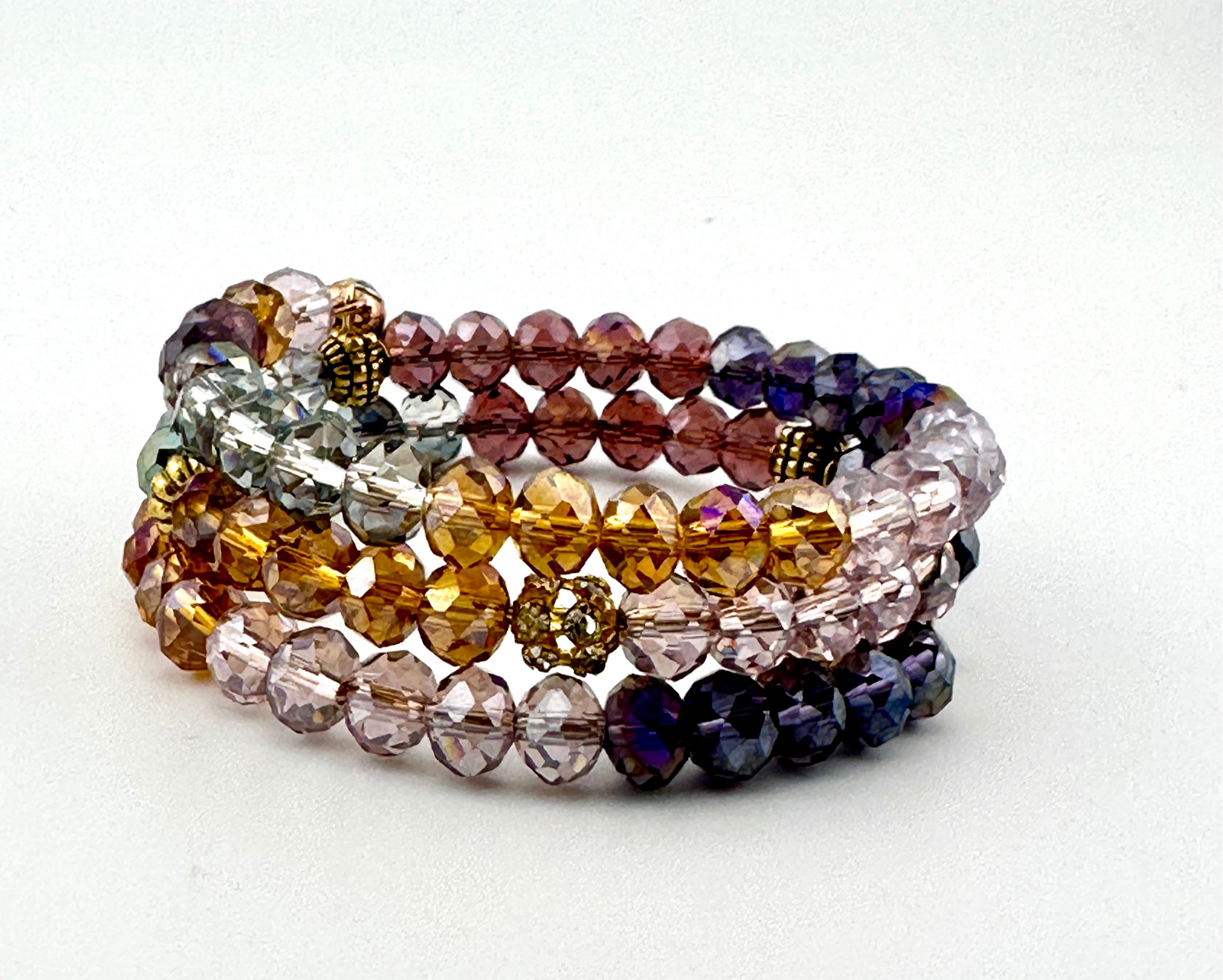 Two-Coil AB Crystal Bracelet ā Multicolor Faceted Handmade Memory Wire Jewelry
