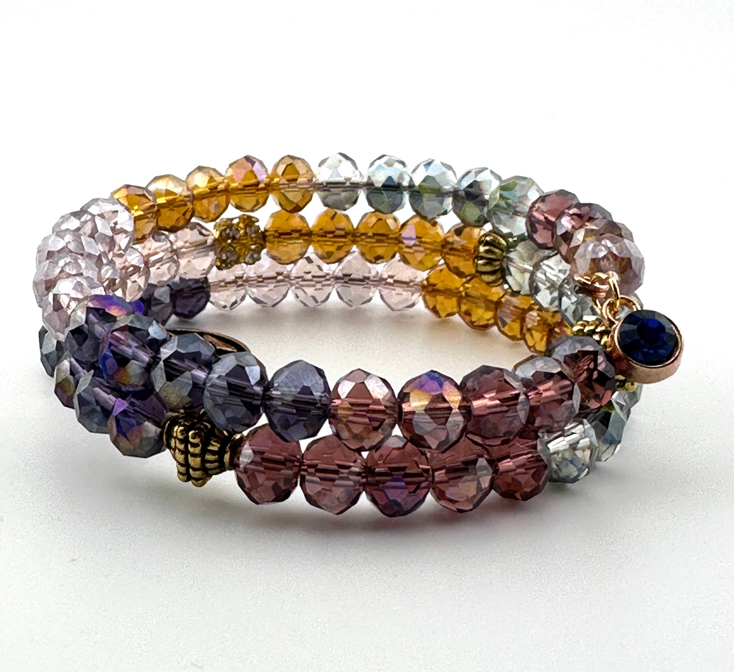 Two-Coil AB Crystal Bracelet ā Multicolor Faceted Handmade Memory Wire Jewelry