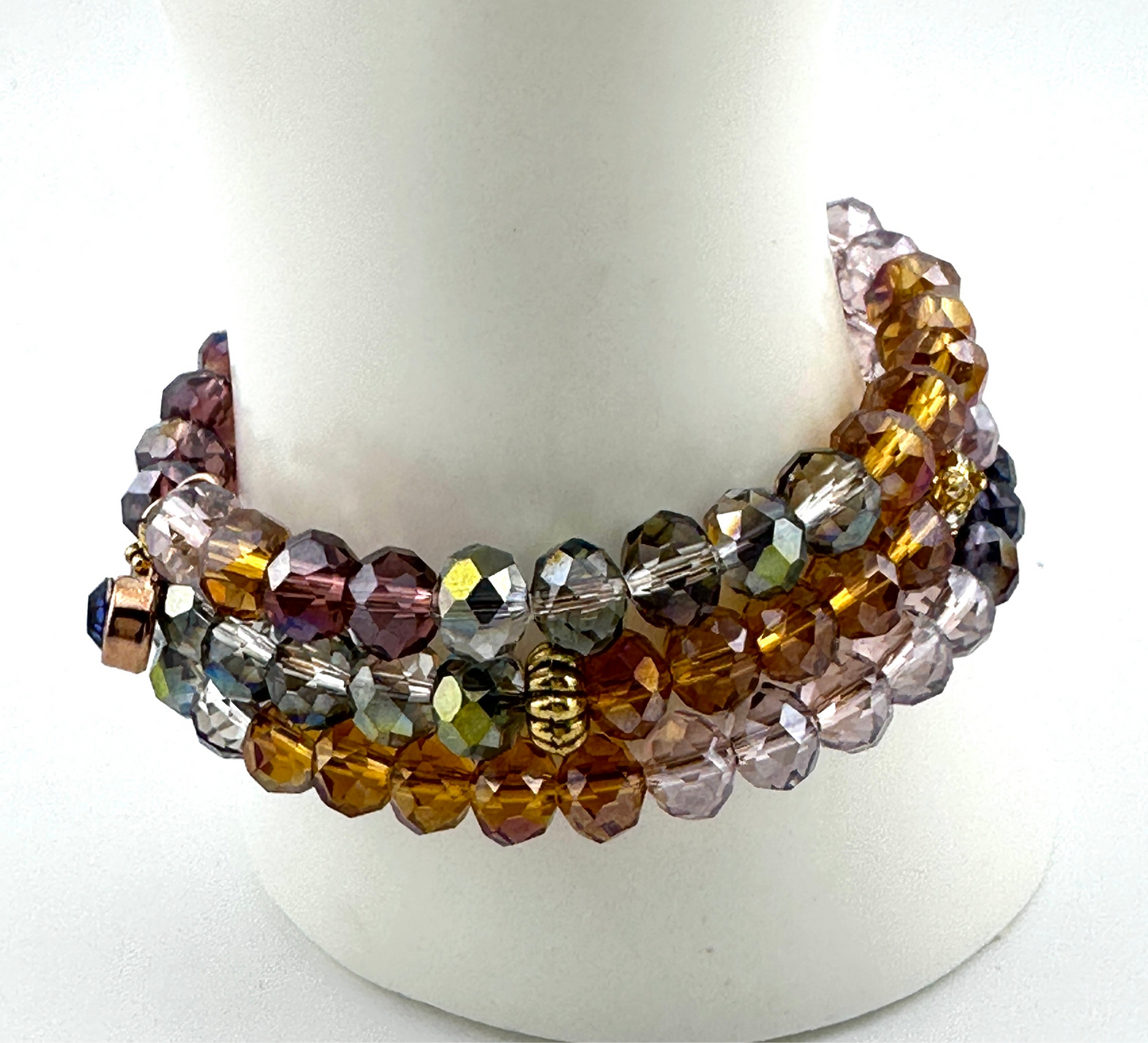 Two-Coil AB Crystal Bracelet ā Multicolor Faceted Handmade Memory Wire Jewelry