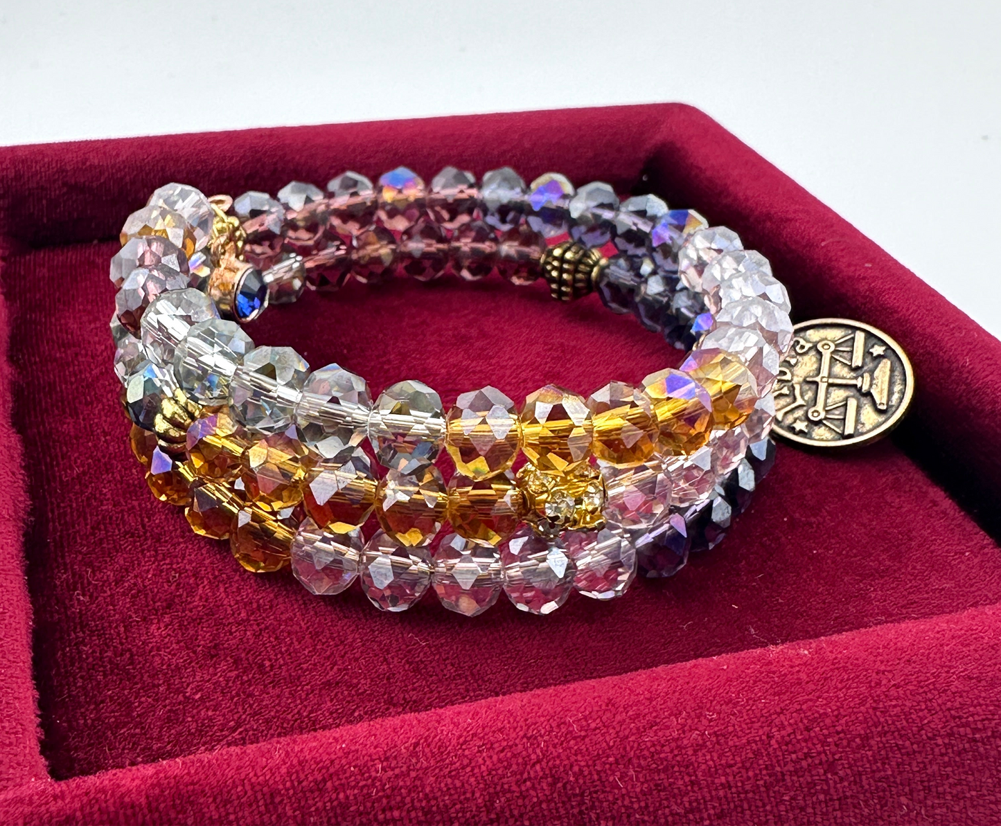 Two-Coil AB Crystal Bracelet ā Multicolor Faceted Handmade Memory Wire Jewelry