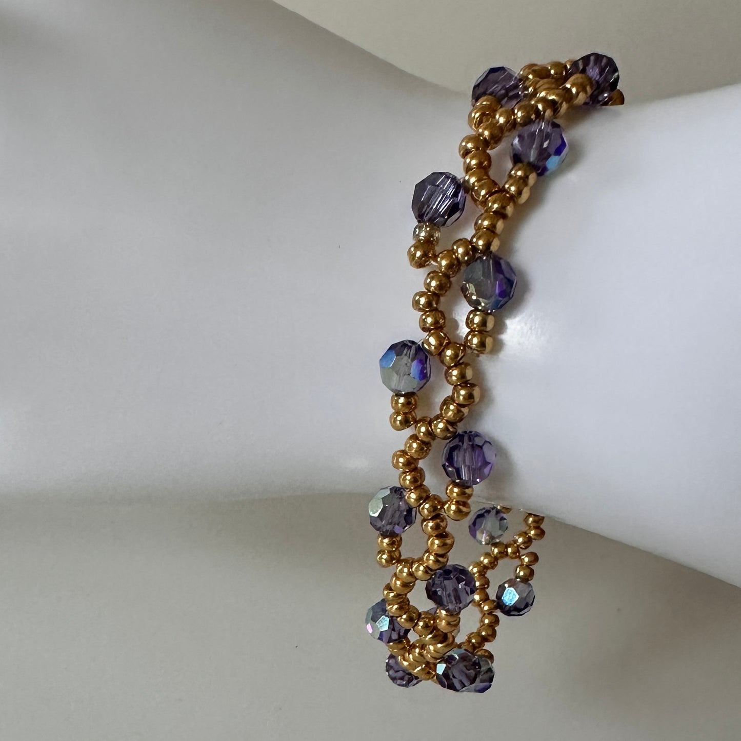 Purple Velvet Vine Bracelet – Swarovski AB Crystals & Gold Beads
