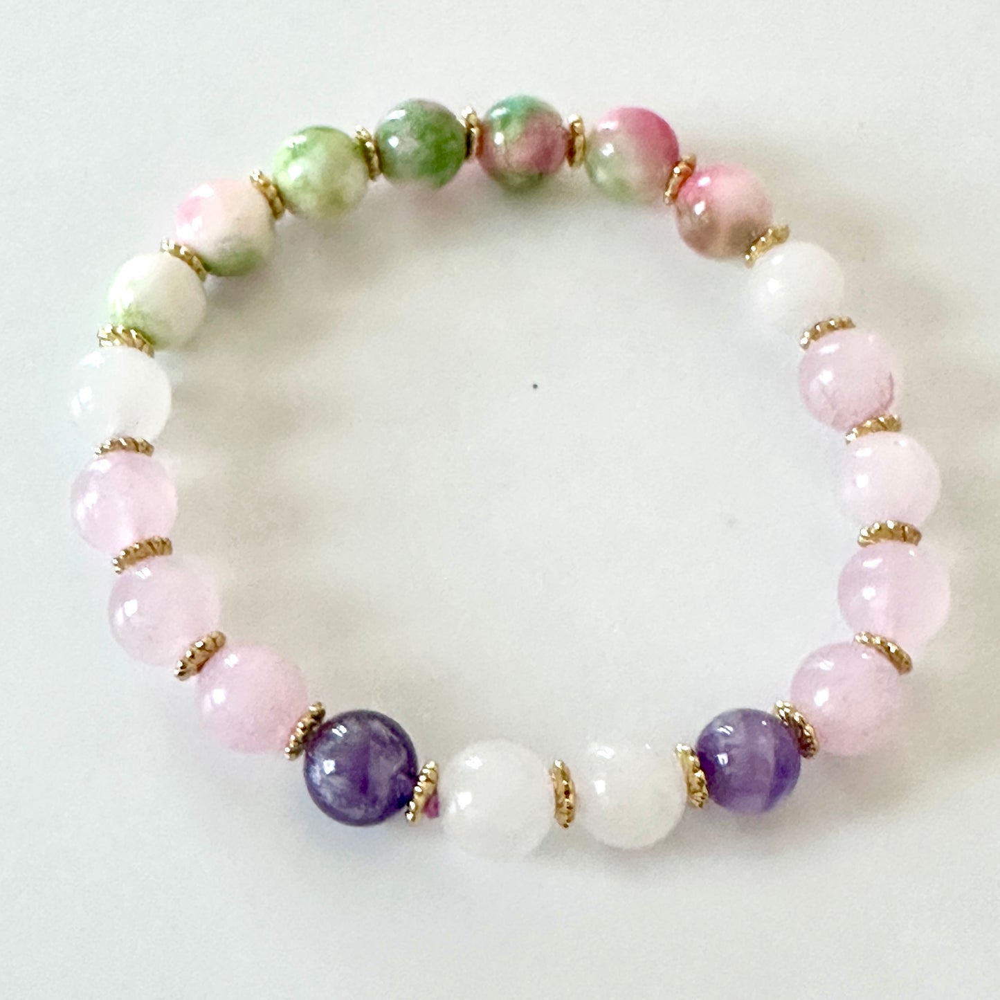 “Tranquil Heart” Bracelet – Persian Jade, Rose Quartz & Milky Quartz