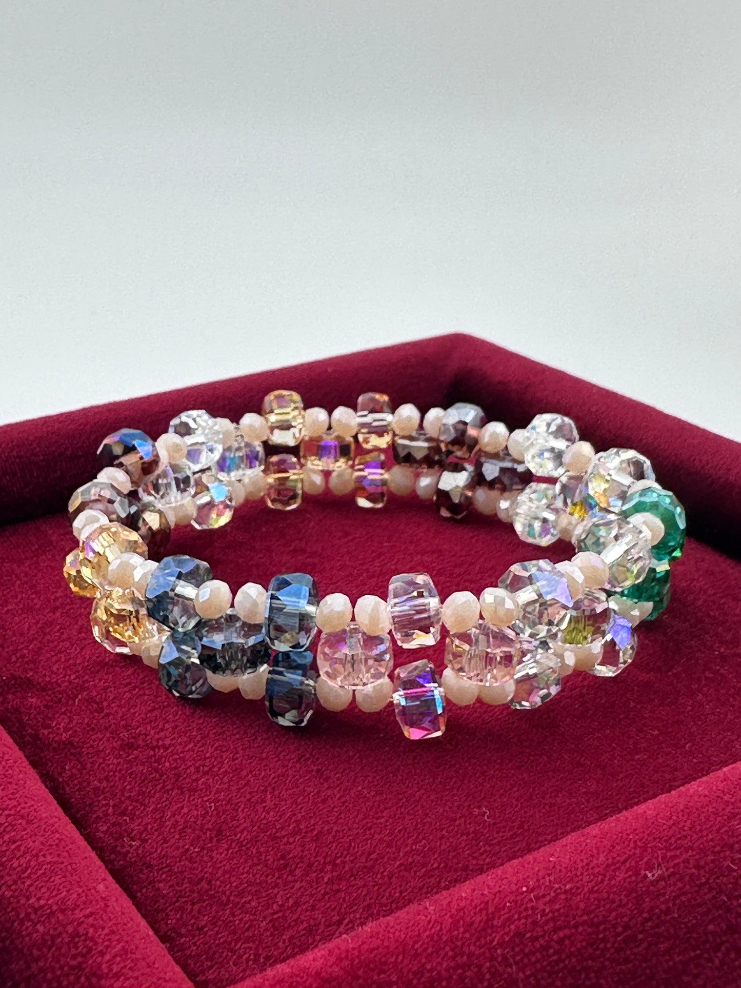 Three-Tier Multicolor Diamond Cut Stretch Bracelet