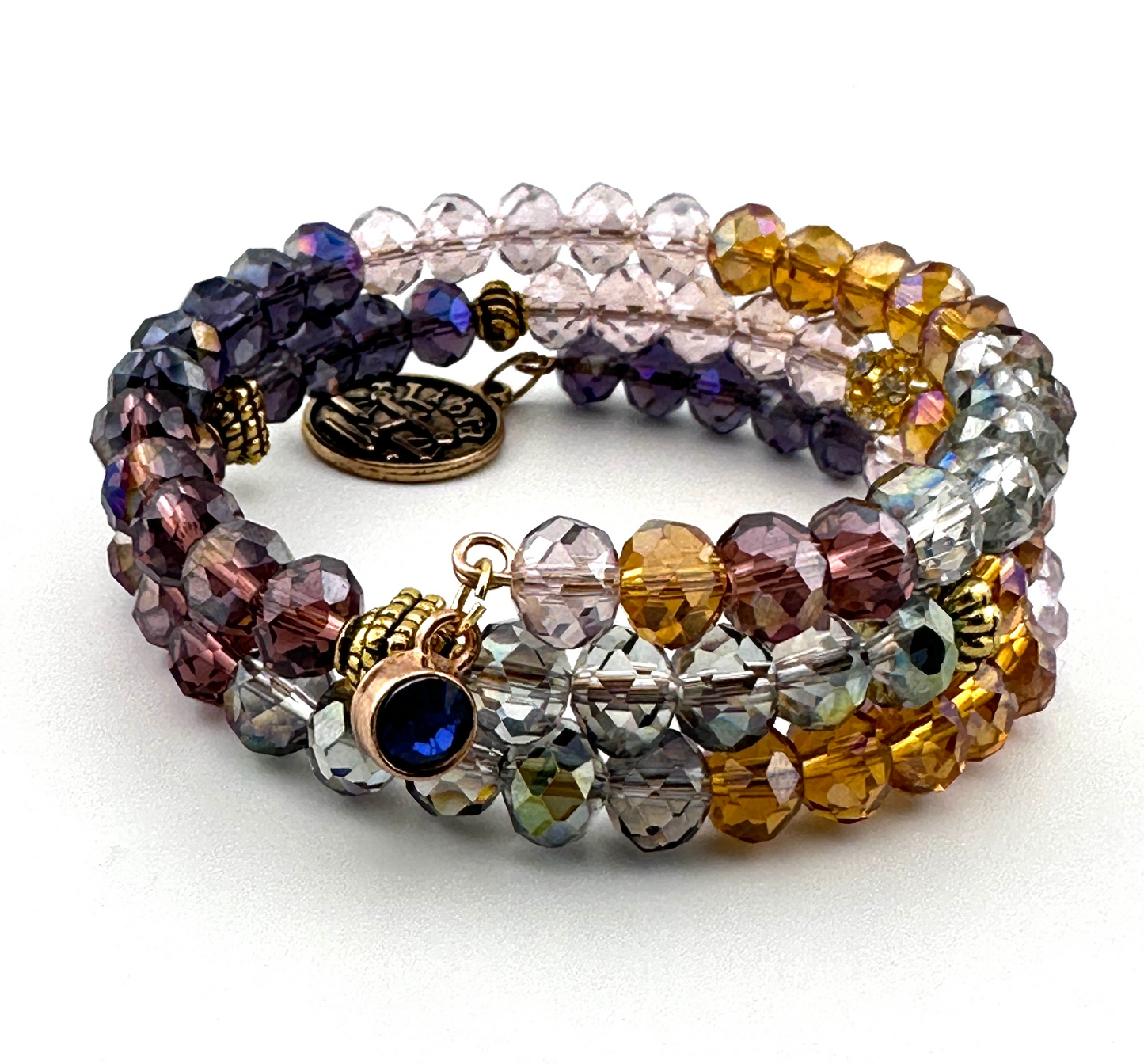 Two-Coil AB Crystal Bracelet ā Multicolor Faceted Handmade Memory Wire Jewelry