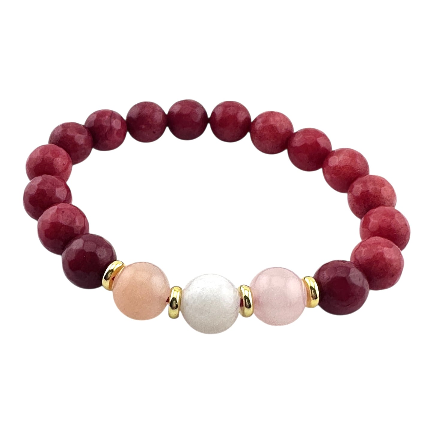 Golden Heart Glow – Red Jade, Pink Opal & 18K Gold-Plated Bracelet