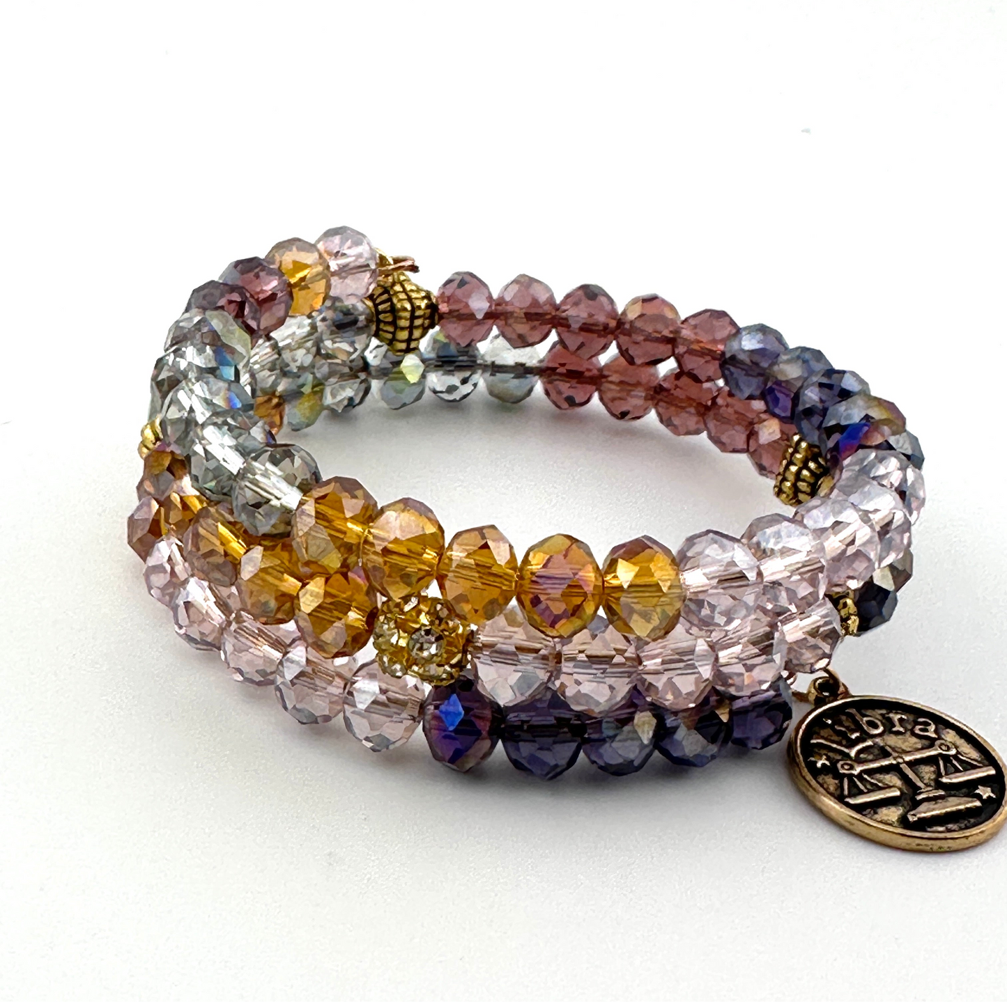 Two-Coil AB Crystal Bracelet ā Multicolor Faceted Handmade Memory Wire Jewelry