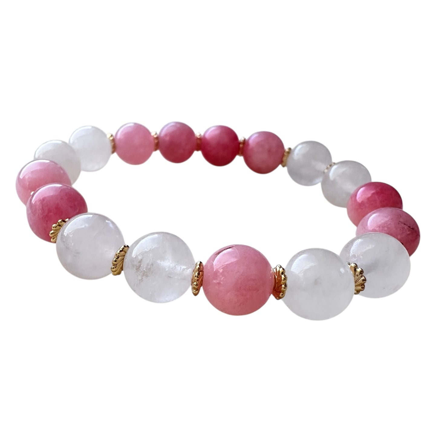 “Glow & Grace” – Strawberry Quartz and Milky Quartz Bracelet