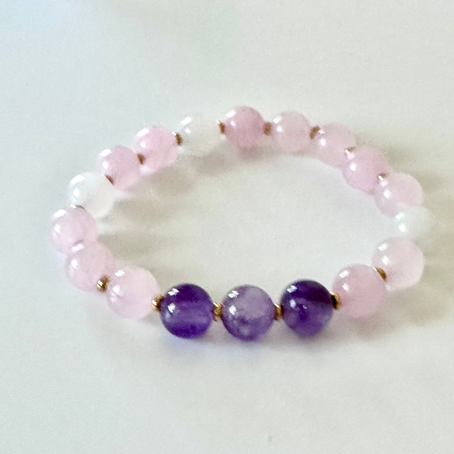 “Inner Light” Bracelet – 8 mm Amethyst, Rose Quartz & Milky Quartz