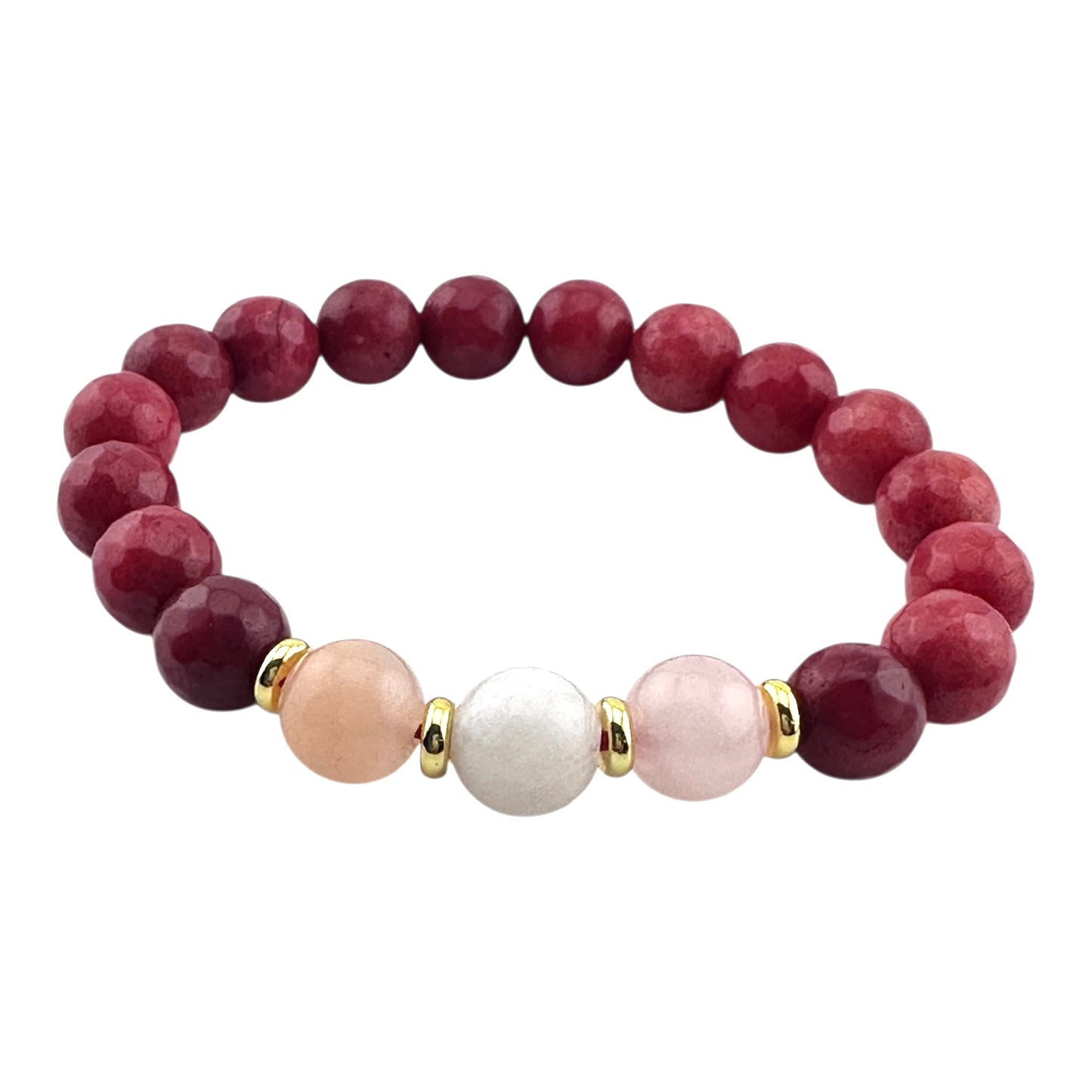 Golden Heart Glow – Red Jade, Pink Opal & 18K Gold-Plated Bracelet