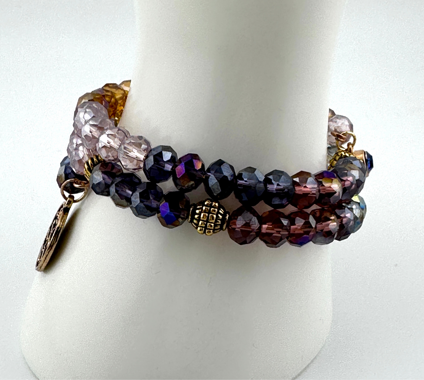 Two-Coil AB Crystal Bracelet ā Multicolor Faceted Handmade Memory Wire Jewelry