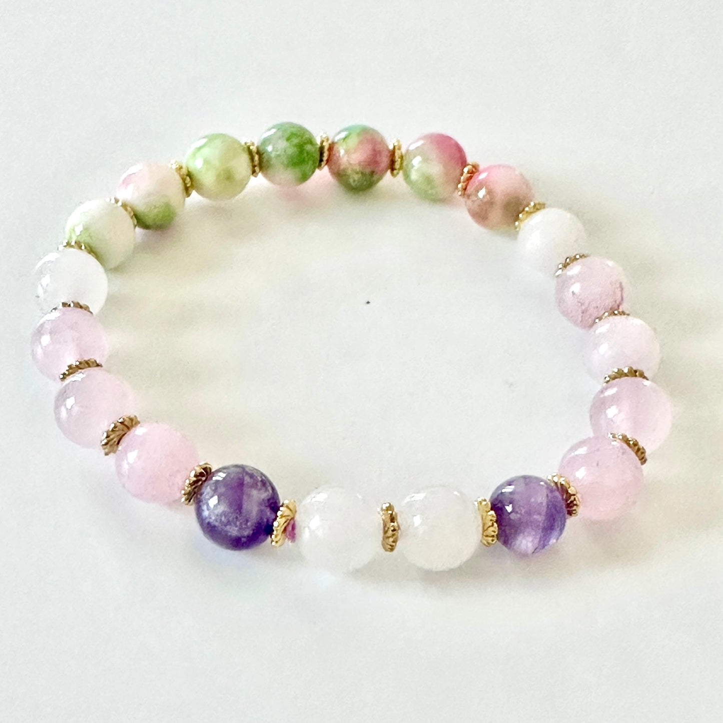 “Tranquil Heart” Bracelet – Persian Jade, Rose Quartz & Milky Quartz