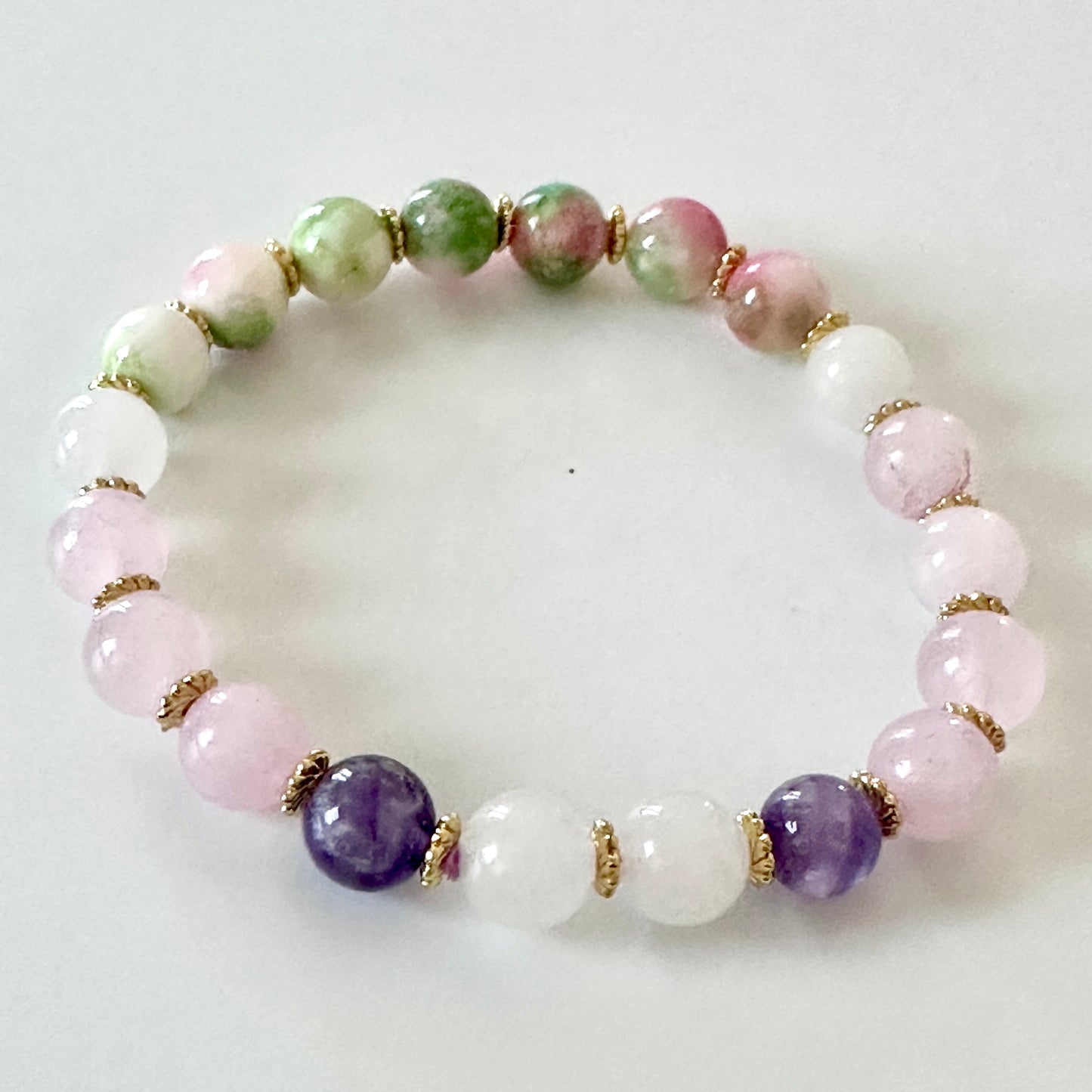 “Tranquil Heart” Bracelet – Persian Jade, Rose Quartz & Milky Quartz