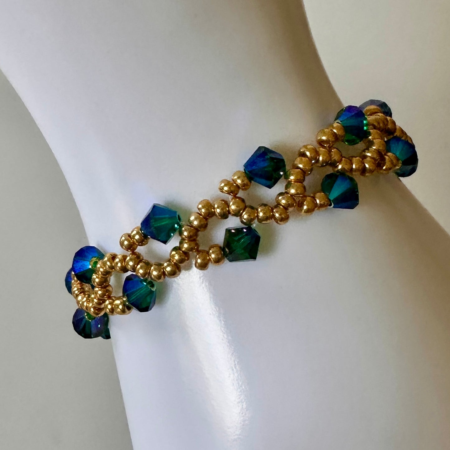 Enchanted Forest Bracelet – Emerald Swarovski & Gold Beads