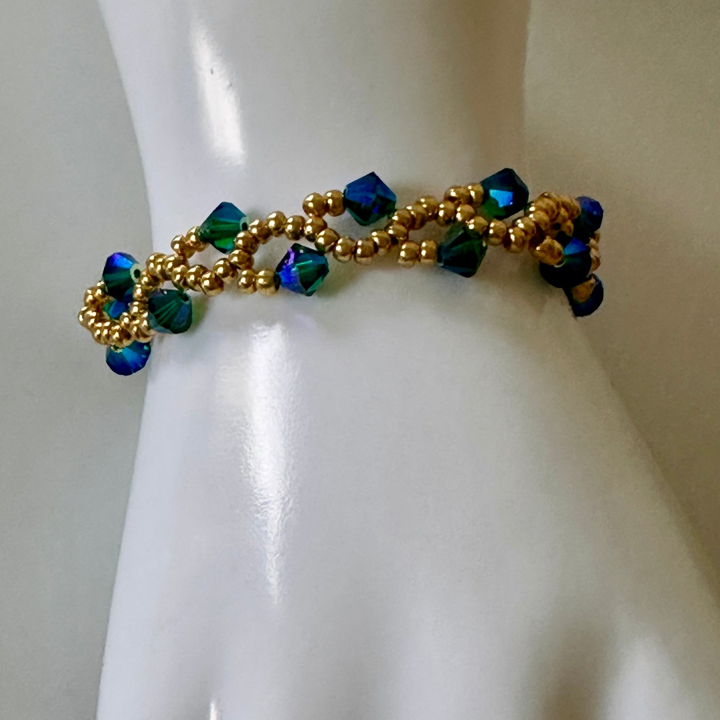 Enchanted Forest Bracelet – Emerald Swarovski & Gold Beads