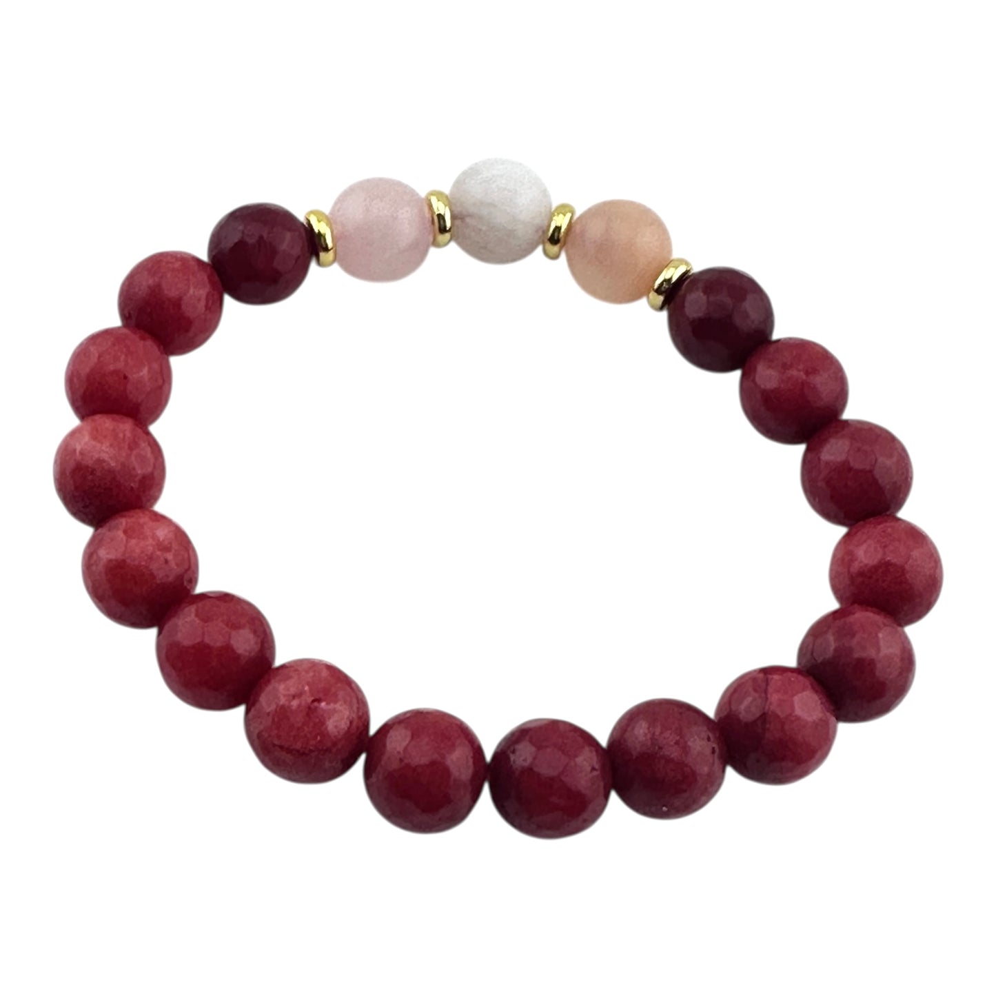 Golden Heart Glow – Red Jade, Pink Opal & 18K Gold-Plated Bracelet