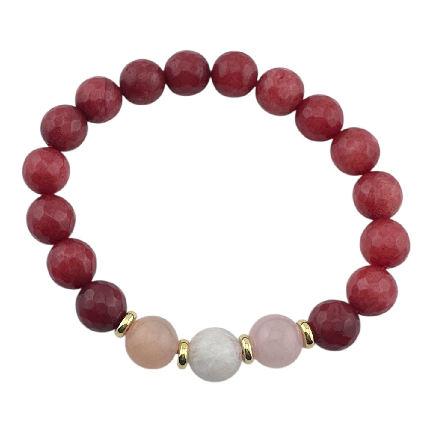 Golden Heart Glow – Red Jade, Pink Opal & 18K Gold-Plated Bracelet