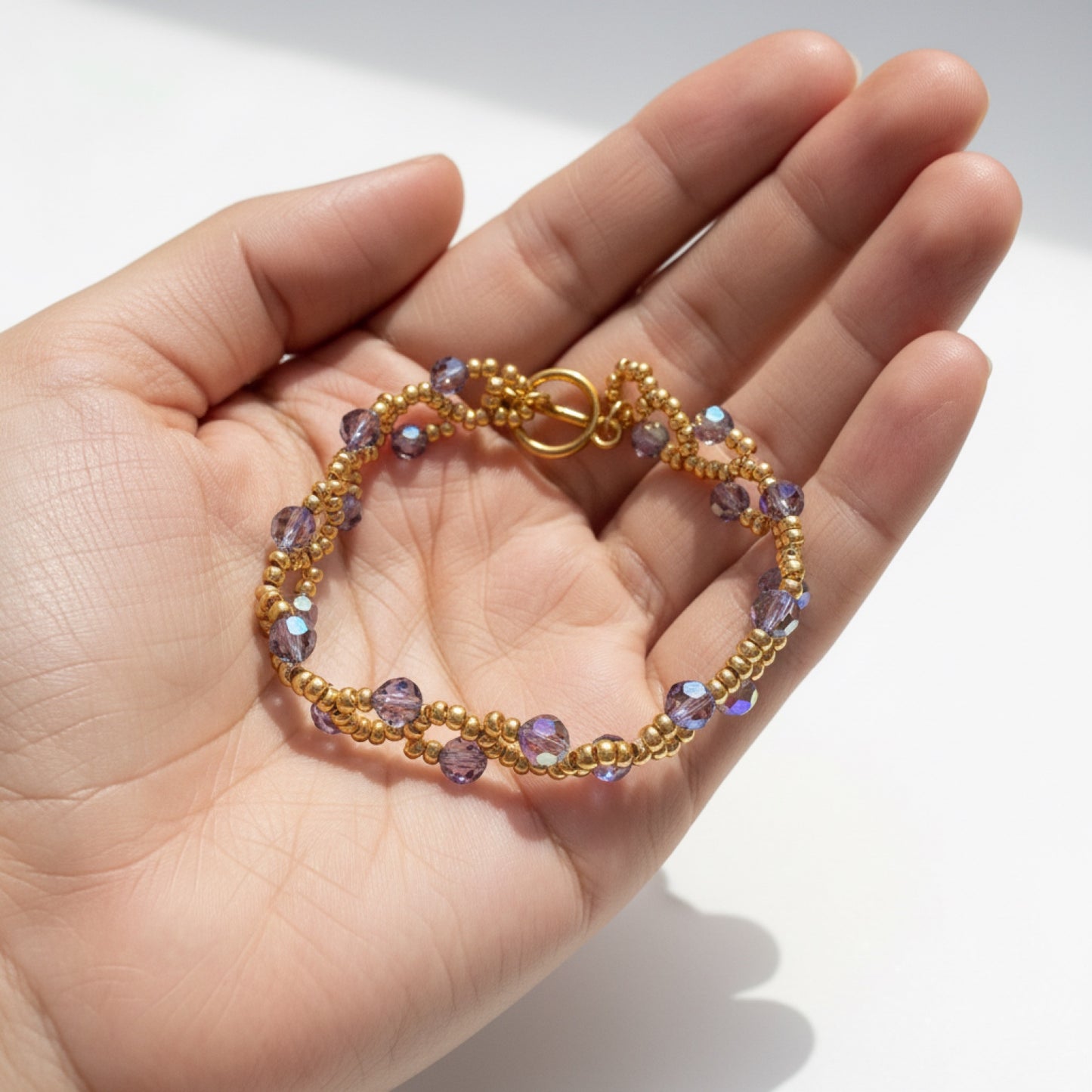 Purple Velvet Vine Bracelet – Swarovski AB Crystals & Gold Beads