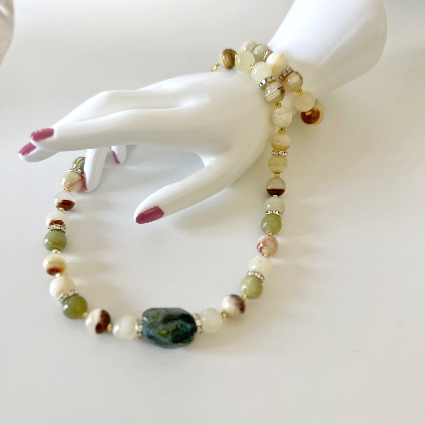Green Onyx & Agate Necklace and Bracelet Set – Healing Crystal Jewelry