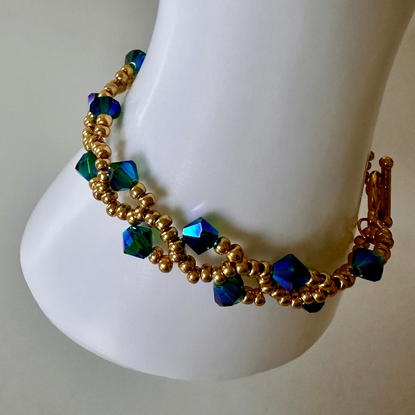 Enchanted Forest Bracelet – Emerald Swarovski & Gold Beads