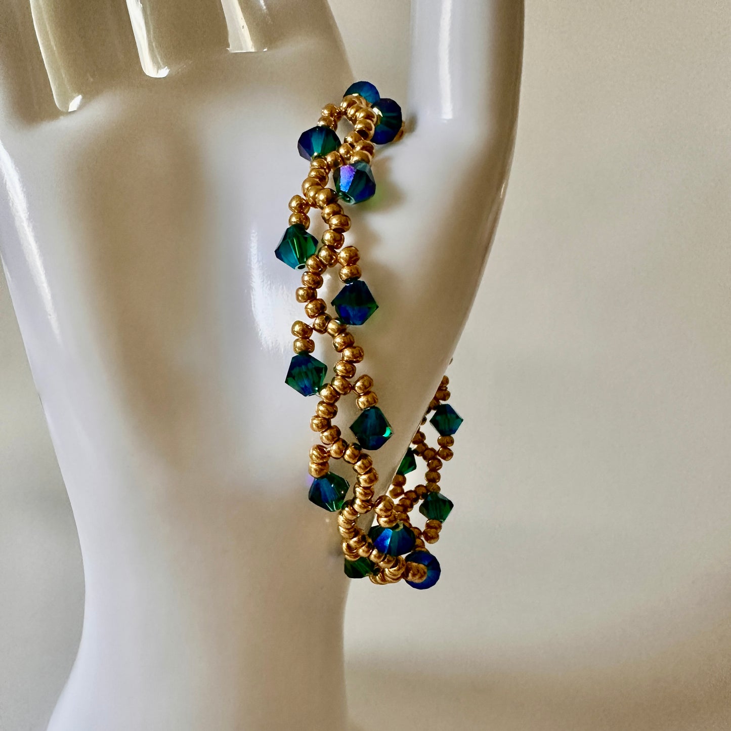 Enchanted Forest Bracelet – Emerald Swarovski & Gold Beads