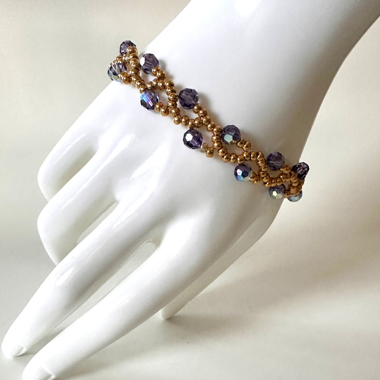 Purple Velvet Vine Bracelet – Swarovski AB Crystals & Gold Beads
