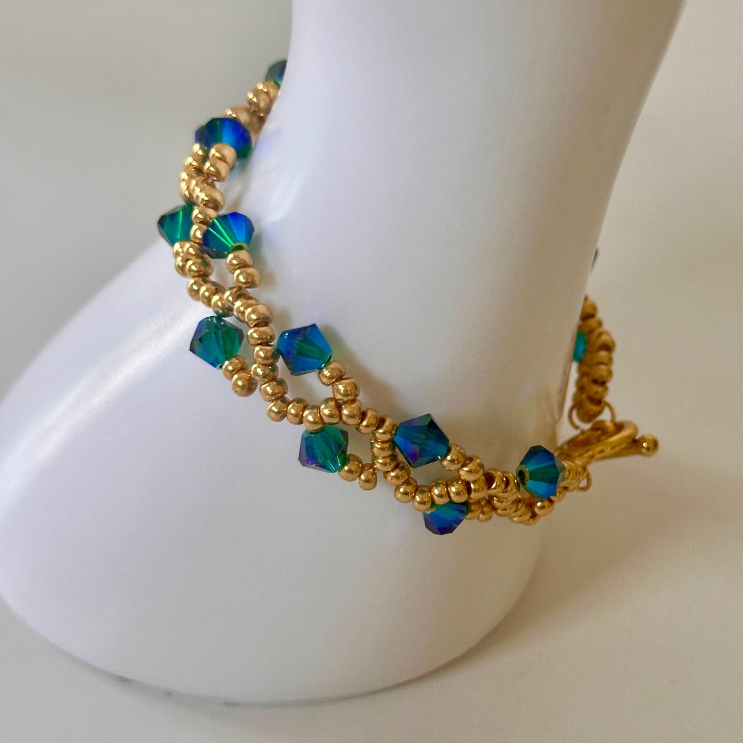 Enchanted Forest Bracelet – Emerald Swarovski & Gold Beads