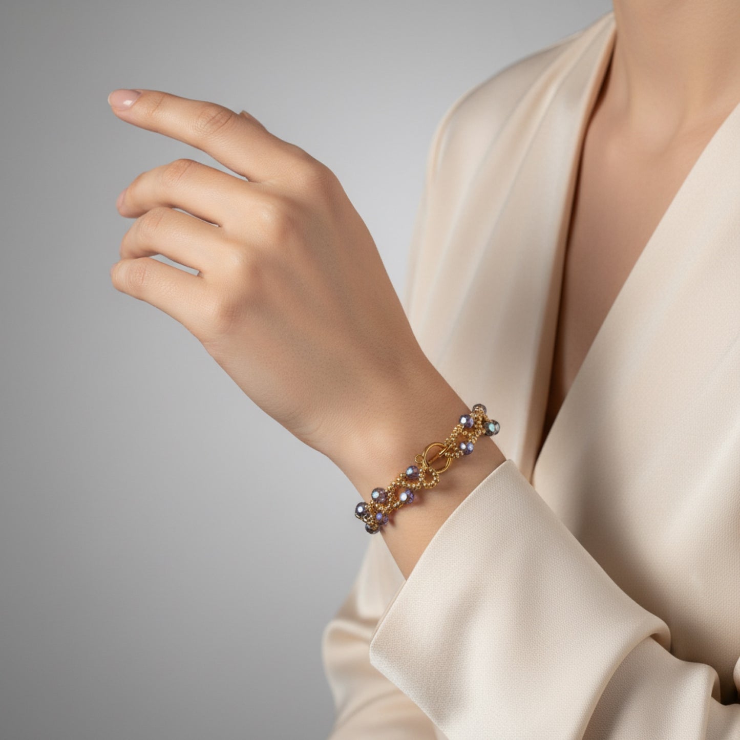 Purple Velvet Vine Bracelet – Swarovski AB Crystals & Gold Beads