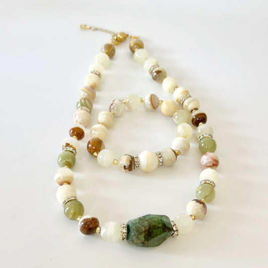 Green Onyx & Agate Necklace and Bracelet Set – Healing Crystal Jewelry