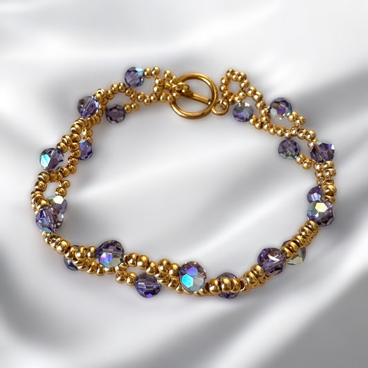 Purple Velvet Vine Bracelet – Swarovski AB Crystals & Gold Beads