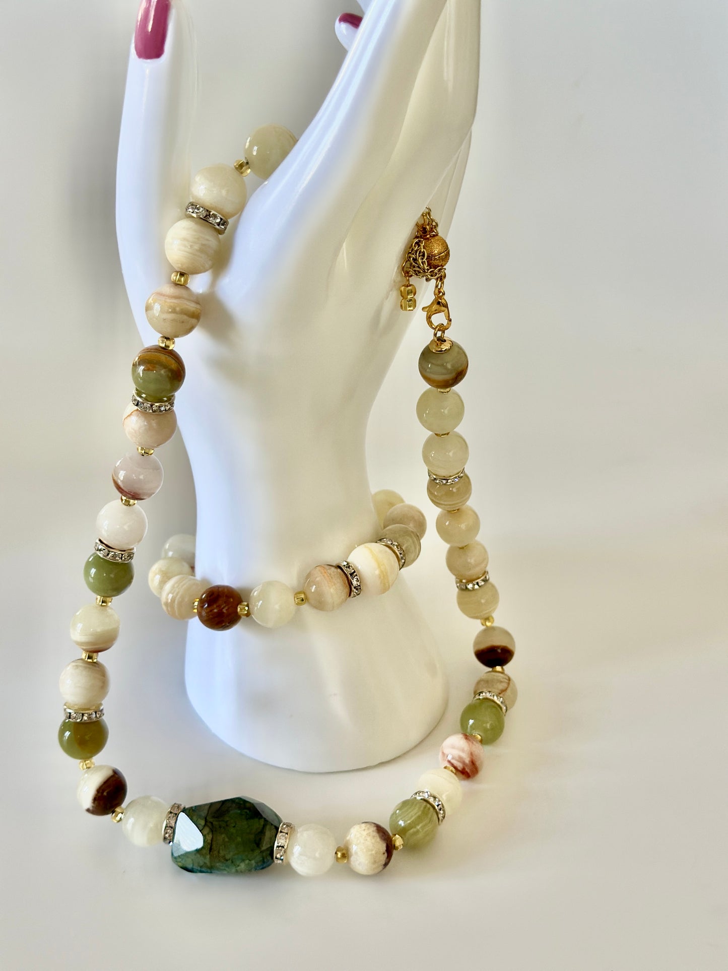Green Onyx & Agate Necklace and Bracelet Set – Healing Crystal Jewelry
