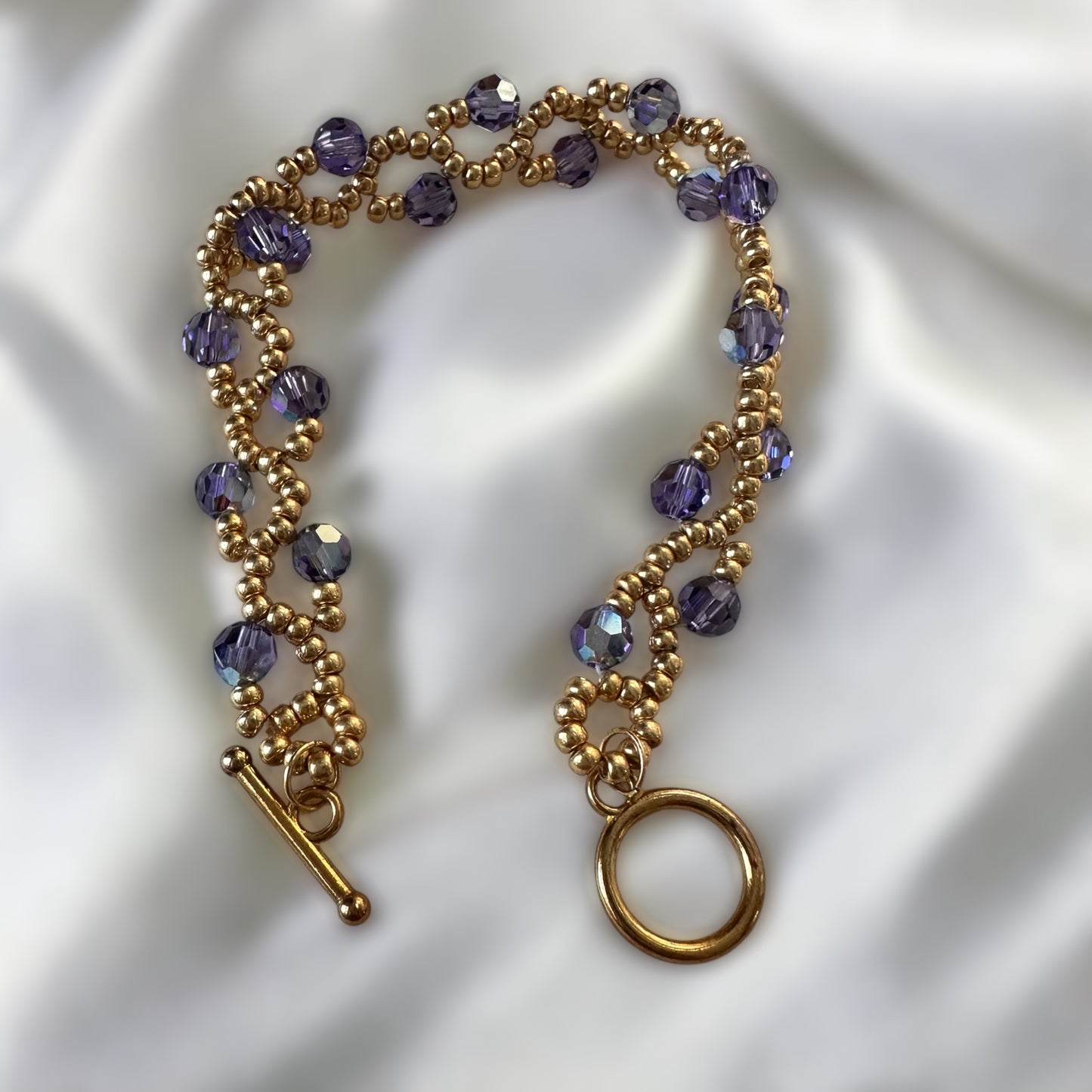 Purple Velvet Vine Bracelet – Swarovski AB Crystals & Gold Beads