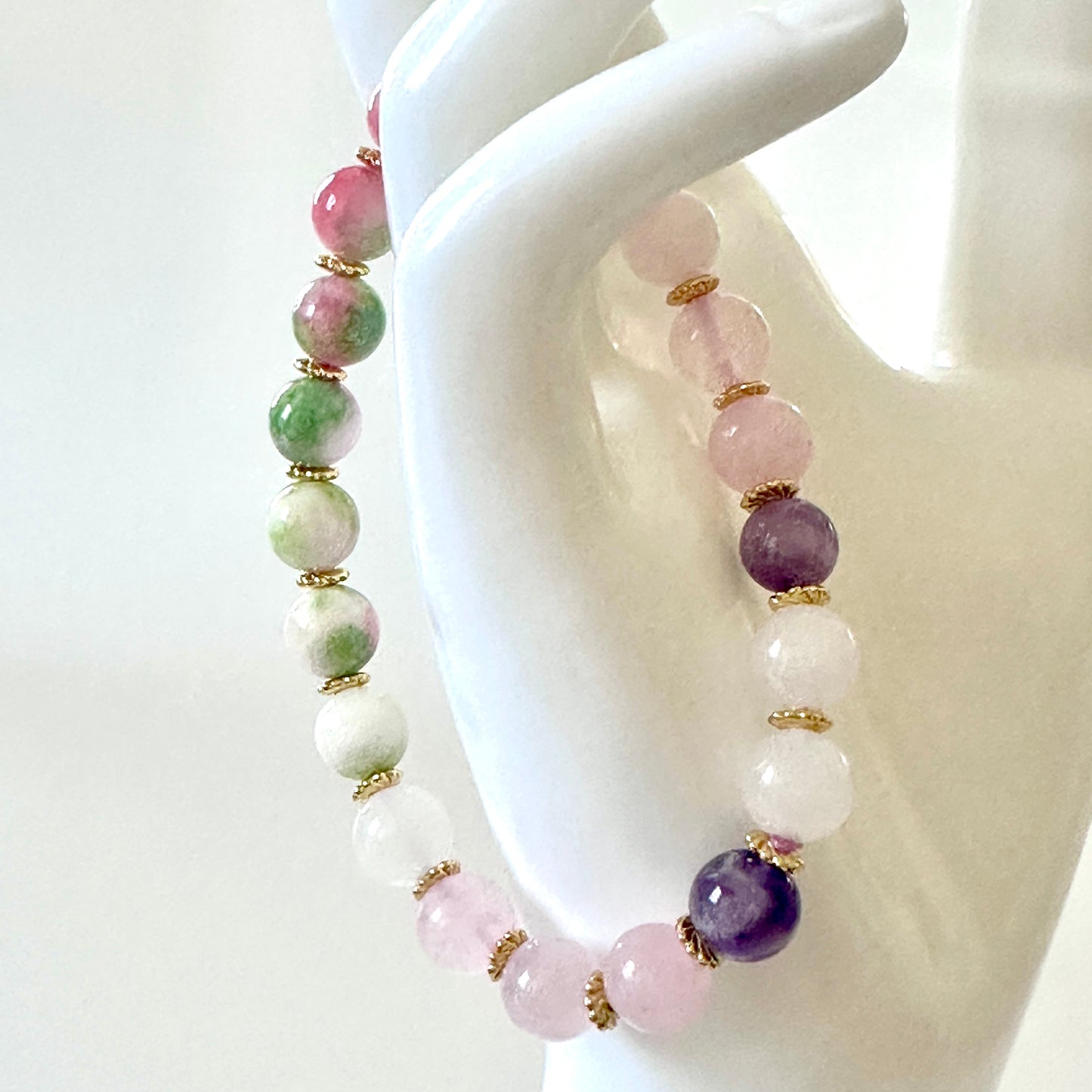“Tranquil Heart” Bracelet – Persian Jade, Rose Quartz & Milky Quartz