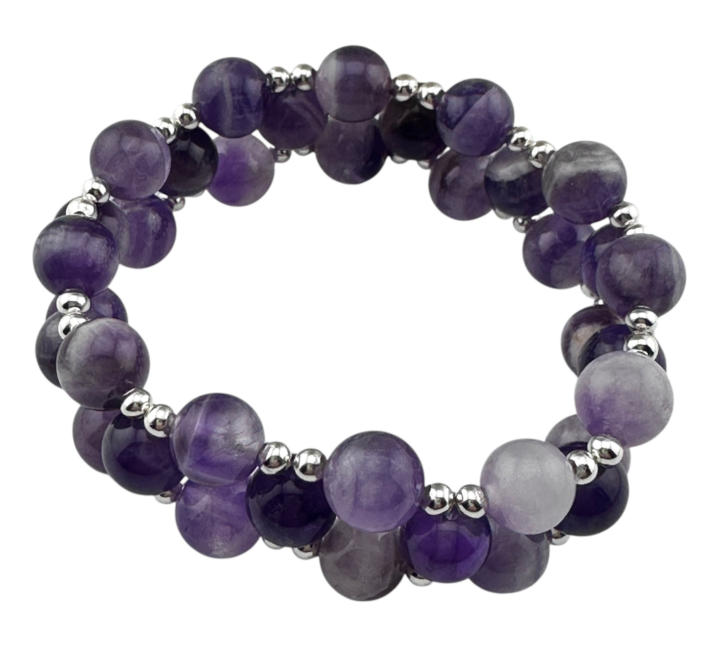 Three tier amethyst stretch bracelet