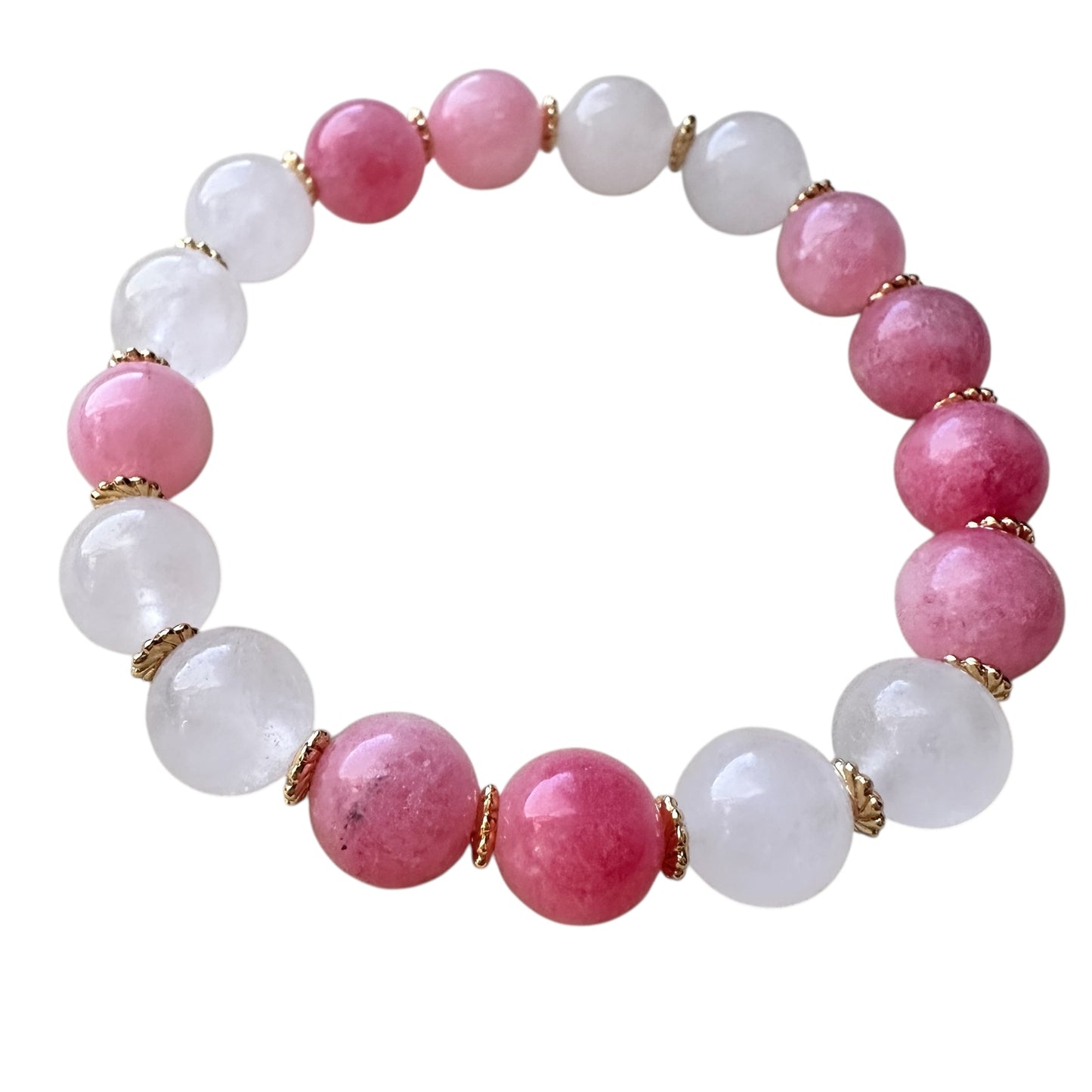 “Glow & Grace” – Strawberry Quartz and Milky Quartz Bracelet