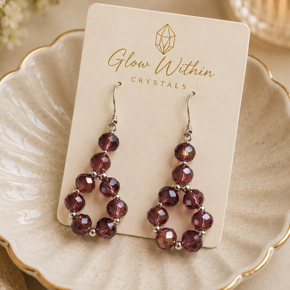 Amethyst Glow Crystal Teardrop Earrings