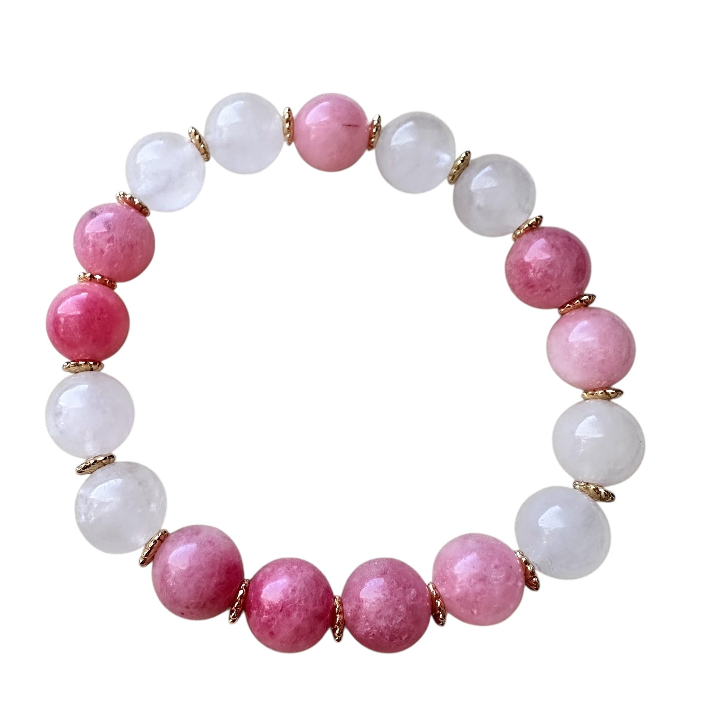 “Glow & Grace” – Strawberry Quartz and Milky Quartz Bracelet