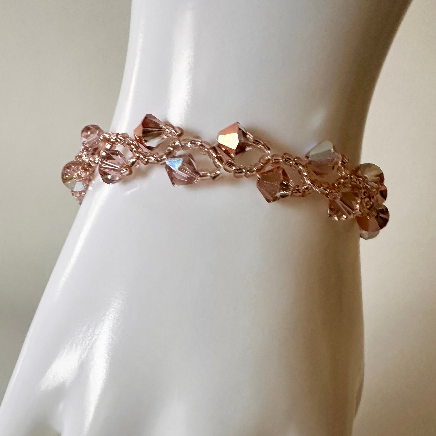 Vintage Rose Swarovski Bracelet – Pink Toho Beads & Gold Toggle