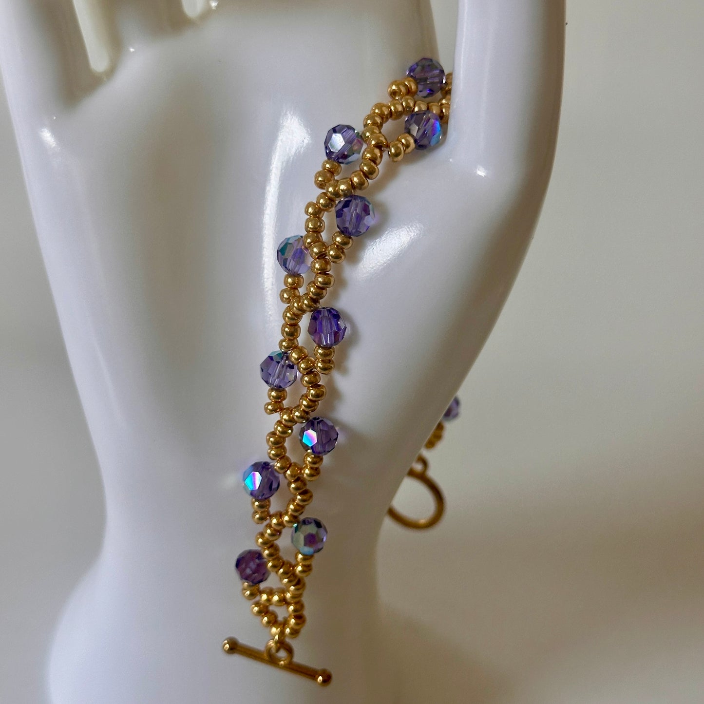 Purple Velvet Vine Bracelet – Swarovski AB Crystals & Gold Beads