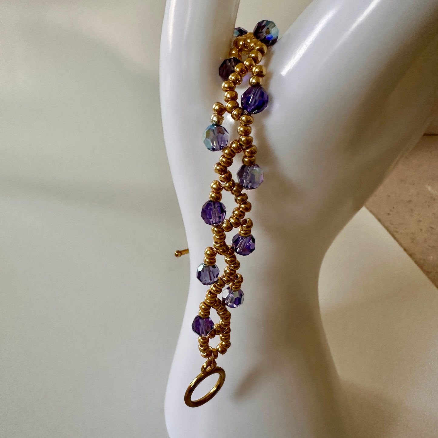 Purple Velvet Vine Bracelet – Swarovski AB Crystals & Gold Beads