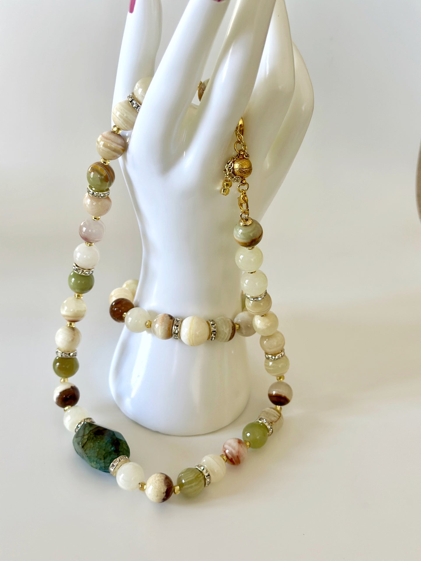 Green Onyx & Agate Necklace and Bracelet Set – Healing Crystal Jewelry