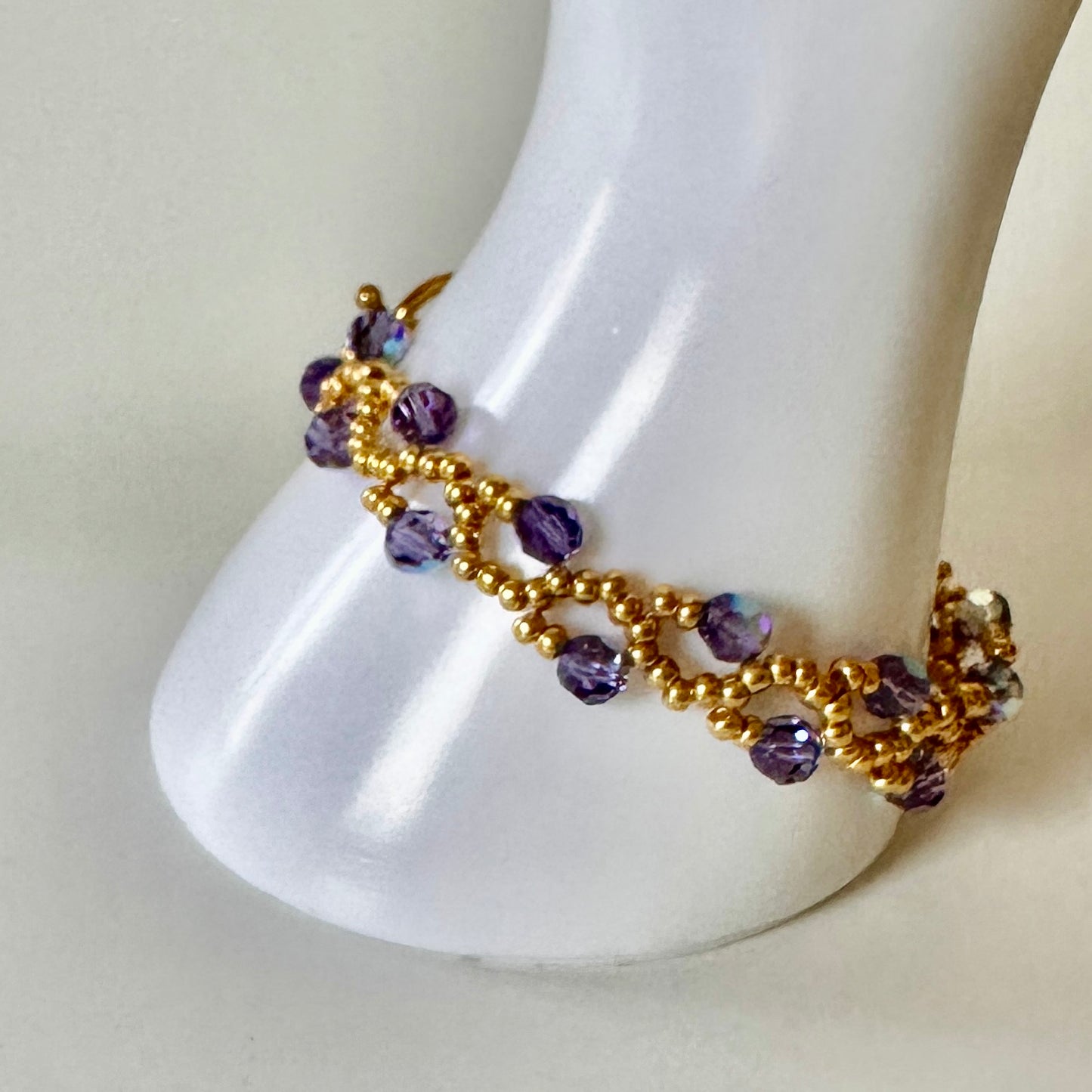 Purple Velvet Vine Bracelet – Swarovski AB Crystals & Gold Beads